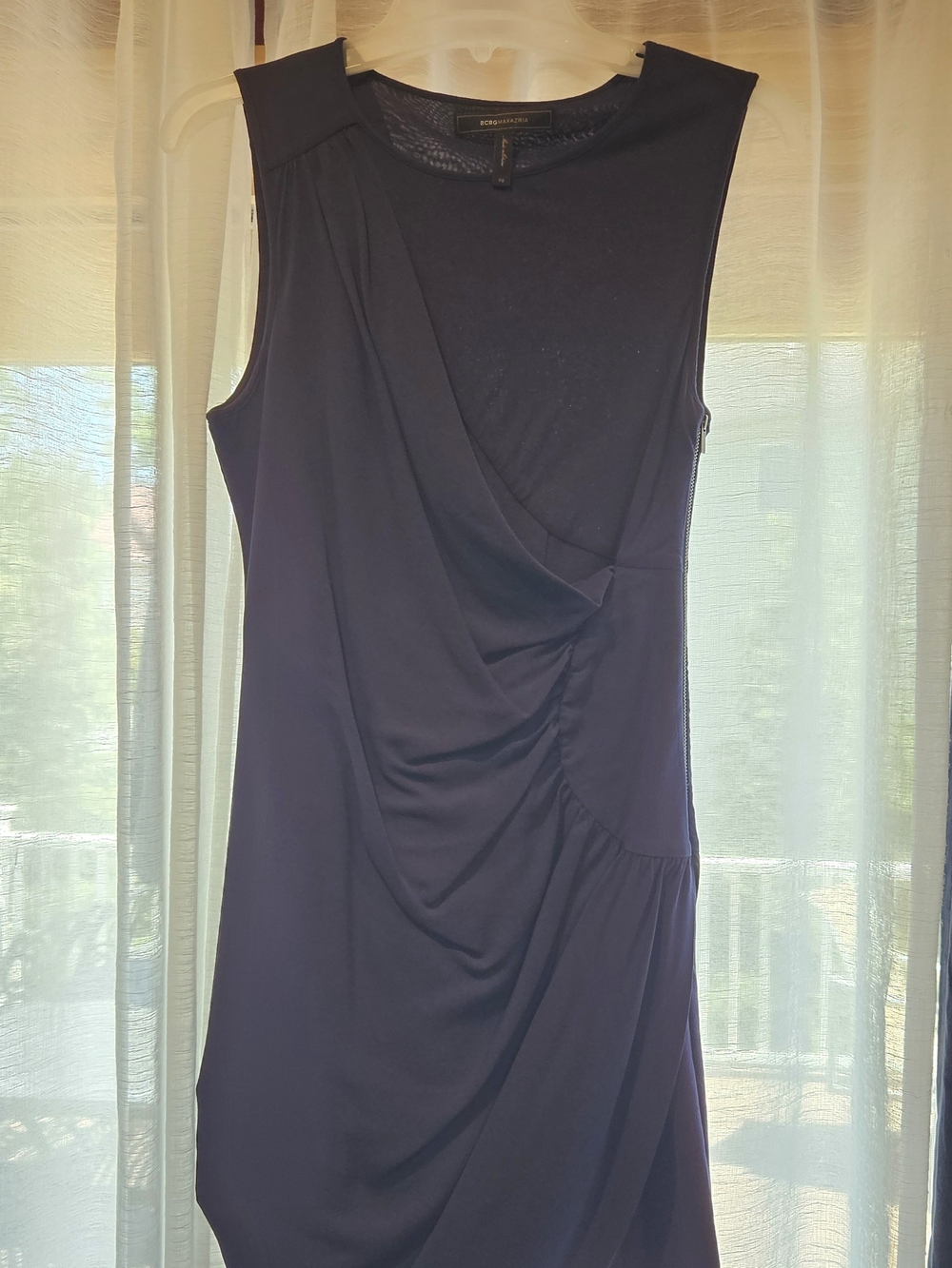 BCBGMaxAzria Dark Navy Sleeveless Draped Midi Dress